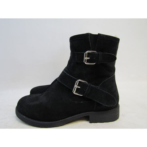 Steve Madden Womens Size 8.5 M Black Suede Buckle Zip Ankle Fashion Boots Bootie - Picture 1 of 10